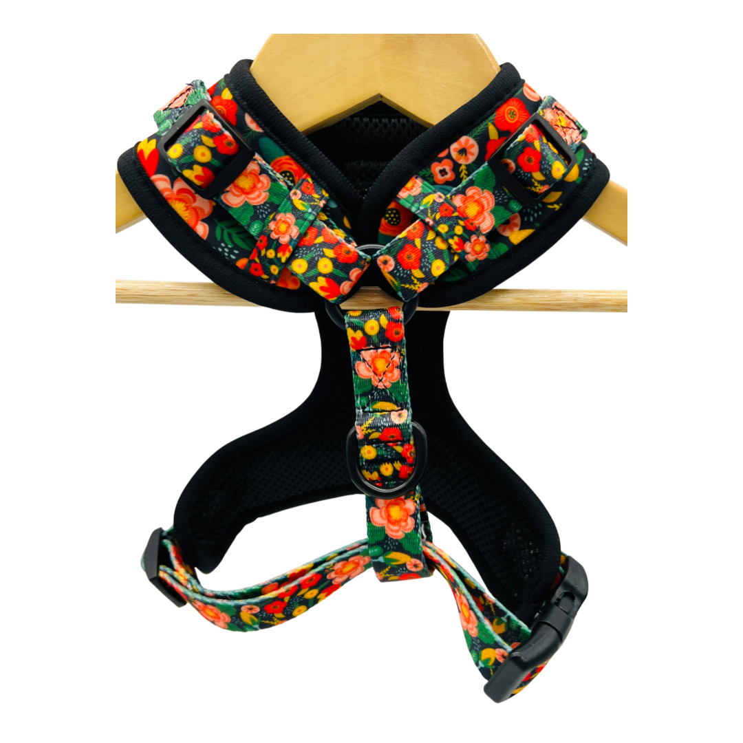 Black Floral Over Head Harness